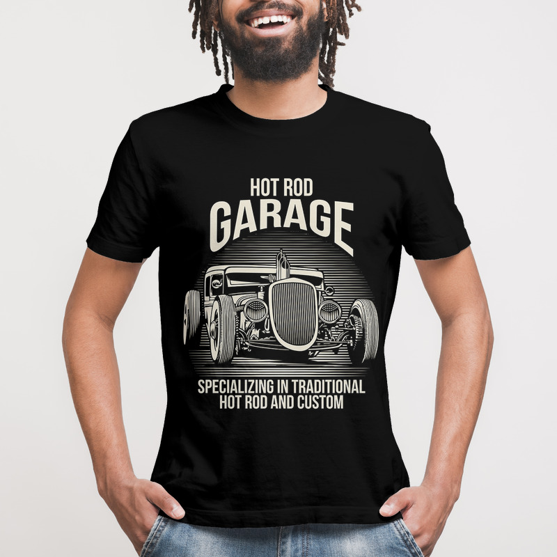 TSEC330401, Crazy, Hot Road Garage And Custom, Baskılı Erkek Tişört