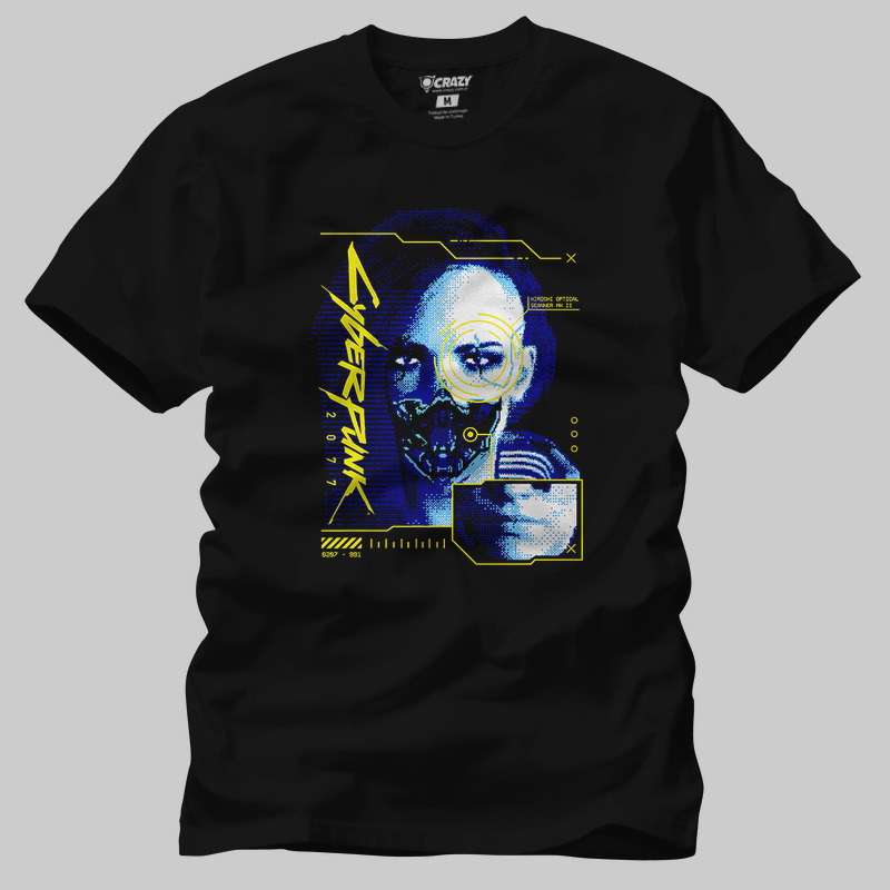 TSEC365201, Crazy, Cyberpunk 2077 Cyber Face, Baskılı Erkek Tişört
