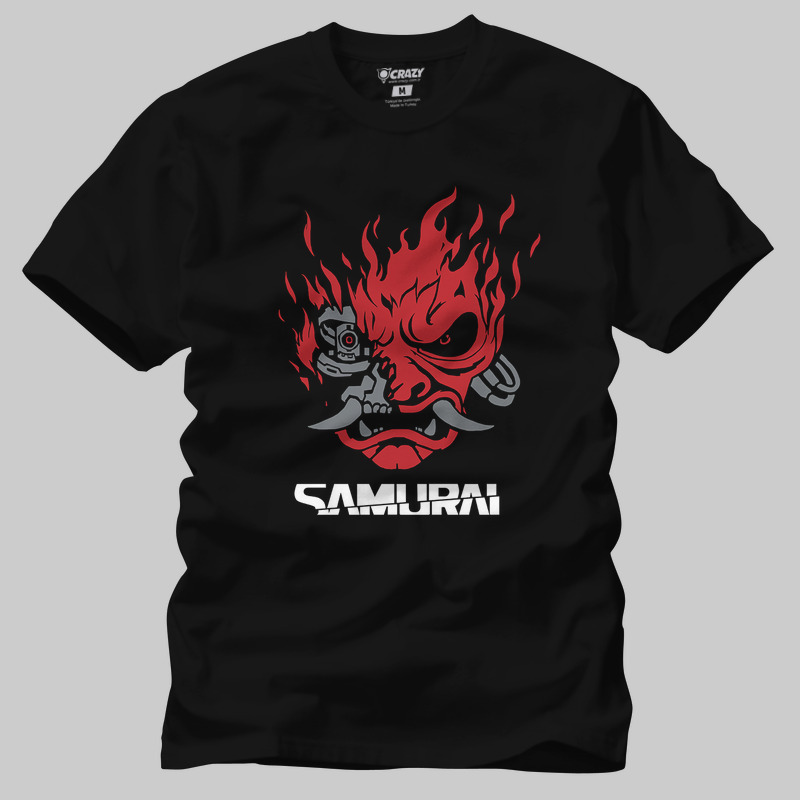 TSEC365801, Crazy, Cyberpunk 2077 Samurai Logo, Baskılı Erkek Tişört