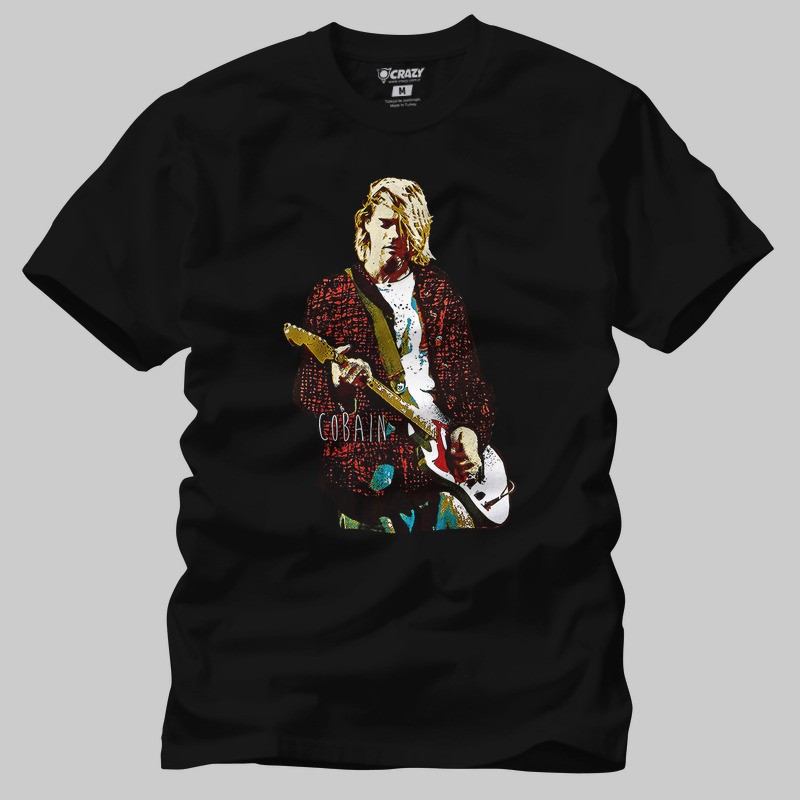 TSEC377801, Crazy, Nirvana Kurt Cobain Portrait, Baskılı Erkek Tişört