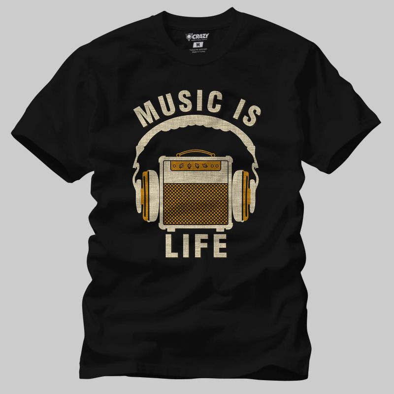 TSEC382601, Crazy, Music Amps Life, Baskılı Erkek Tişört