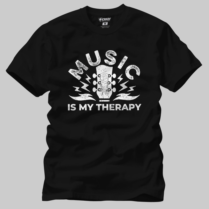 TSEC382701, Crazy, Music Is My Therapy, Baskılı Erkek Tişört