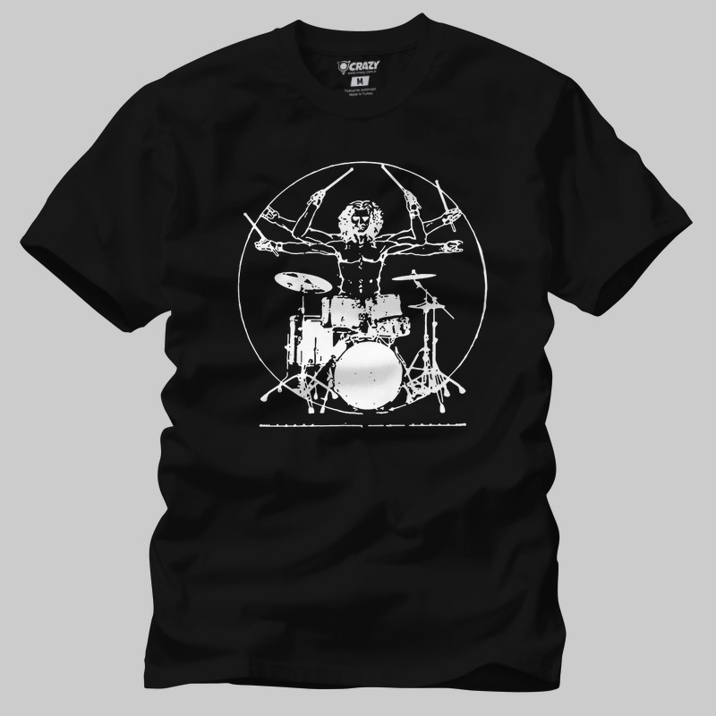 TSEC384601, Crazy, Vitruvian Drummer, Baskılı Erkek Tişört