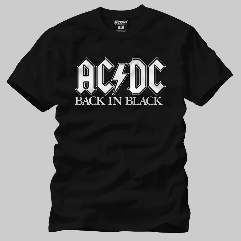 TSEC385501, Crazy, Ac Dc Back In Black Stencil Logo, Baskılı Erkek Tişört