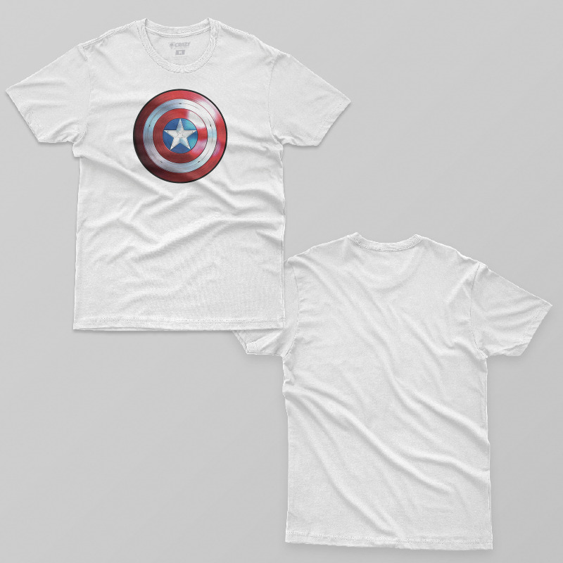 TSEC393406, Crazy, Captain America Shield Badge, Baskılı Erkek Tişört