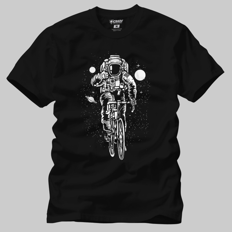 TSEC394201, Crazy, Astronaut Bicycle, Baskılı Erkek Tişört