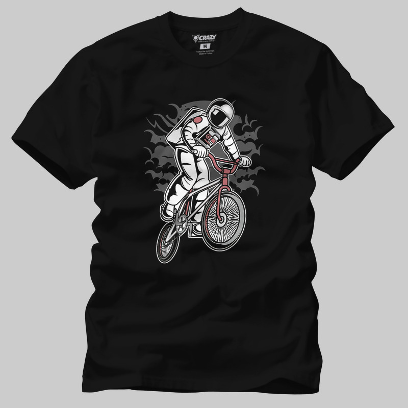 TSEC394301, Crazy, Astronaut Bike, Baskılı Erkek Tişört