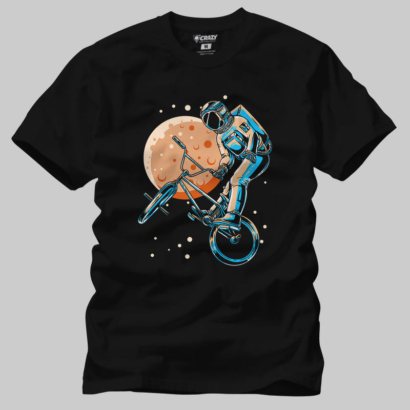 TSEC394401, Crazy, Astronaut Bmx Moon Space Biker, Baskılı Erkek Tişört