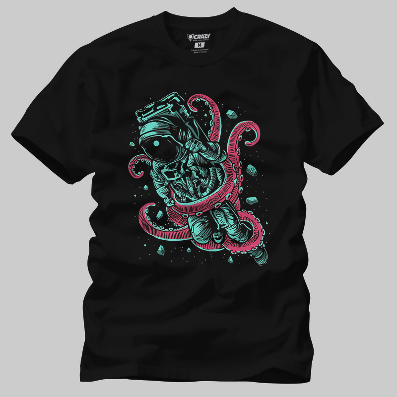 TSEC394801, Crazy, Astronaut Octopus, Baskılı Erkek Tişört