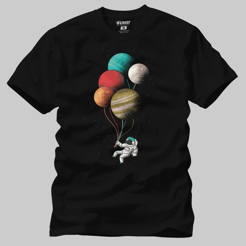 TSEC394901, Crazy, Astronaut Planets Balloons World And Space, Baskılı Erkek Tişört