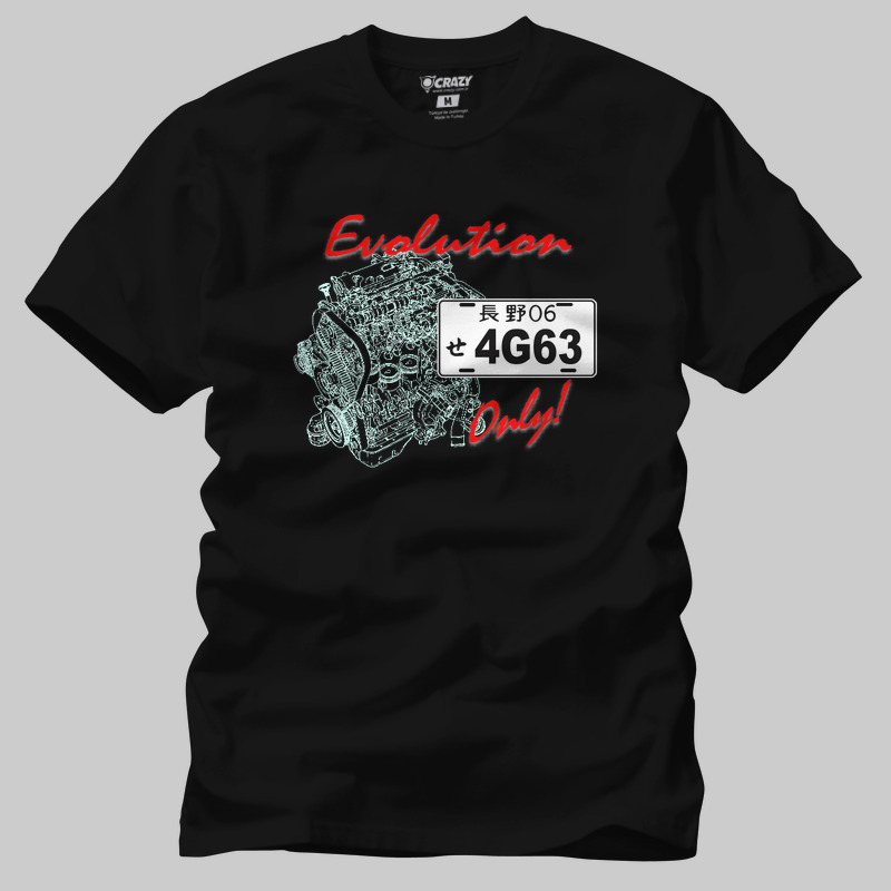 TSEC398601, Crazy, Evolution 4G63 Only, Baskılı Erkek Tişört