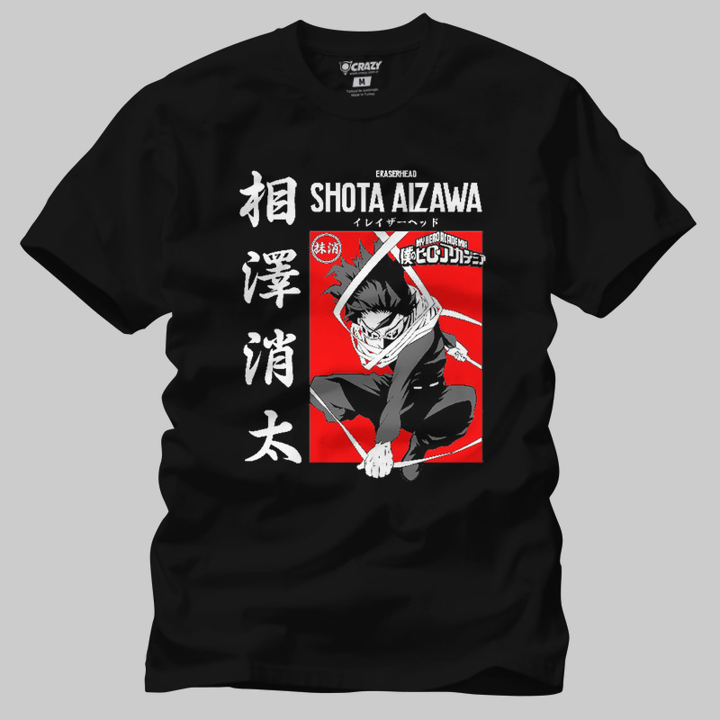 TSEC401801, Crazy, My Hero Academia Shota Aizawa, Baskılı Erkek Tişört