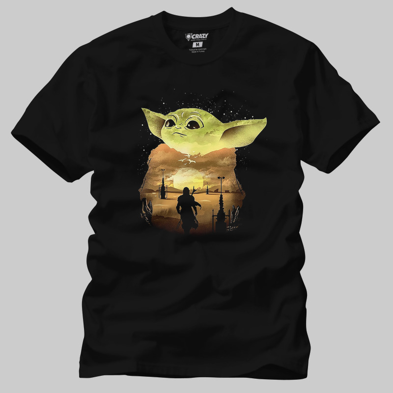 TSEC406001, Crazy, Baby Yoda Sunset, Baskılı Erkek Tişört
