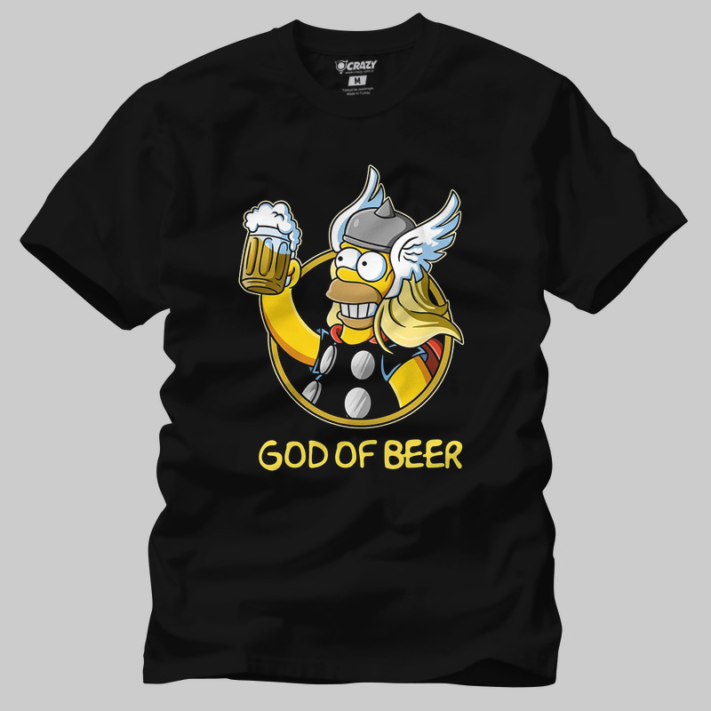 TSEC430201, Crazy, Homer Simpsons God Of Beer, Baskılı Erkek Tişört