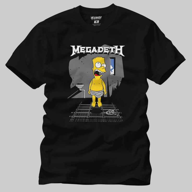 TSEC432801, Crazy, Bart Simpsons Megadeath, Baskılı Erkek Tişört