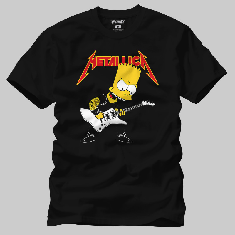 TSEC432901, Crazy, Bart Simpsons Metallica, Baskılı Erkek Tişört
