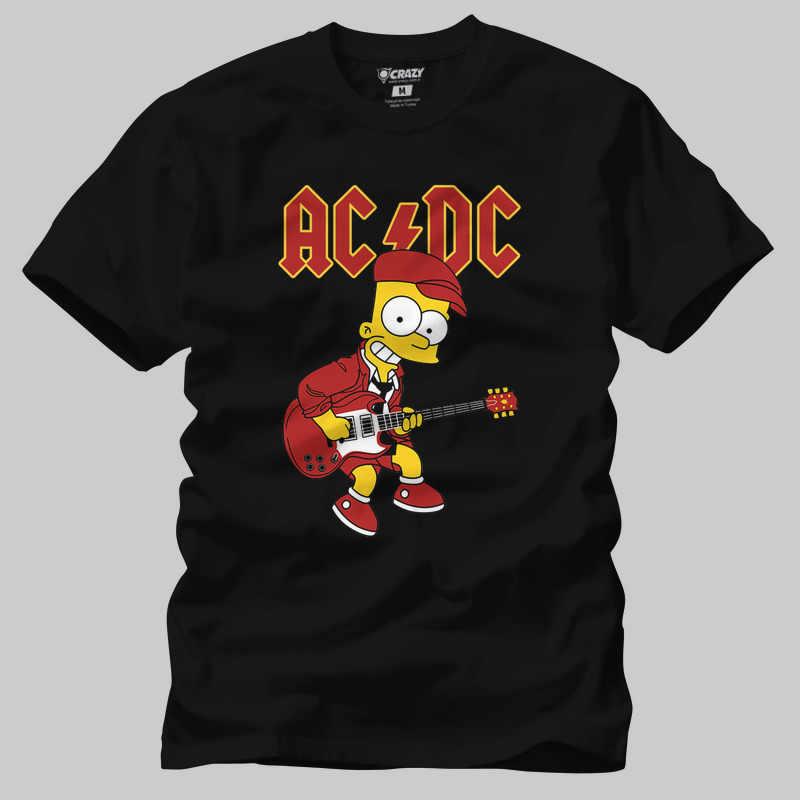 TSEC433201, Crazy, Bart Simpsons Acdc, Baskılı Erkek Tişört