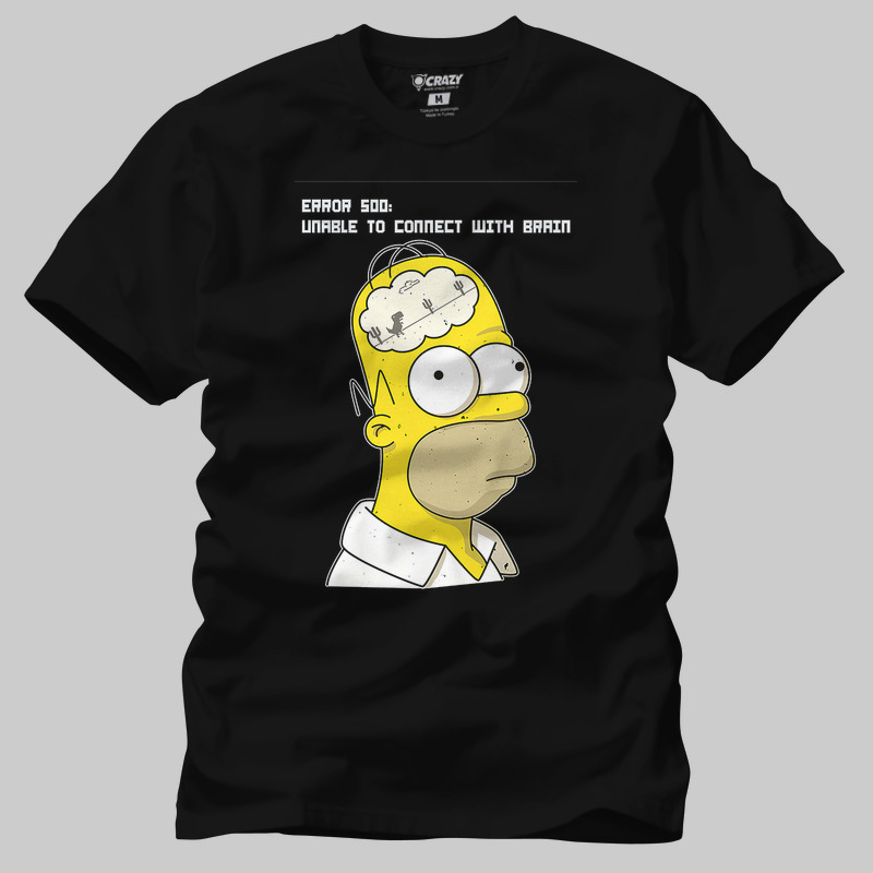 TSEC433501, Crazy, Homer Simpsons Brain Disconnected, Baskılı Erkek Tişört