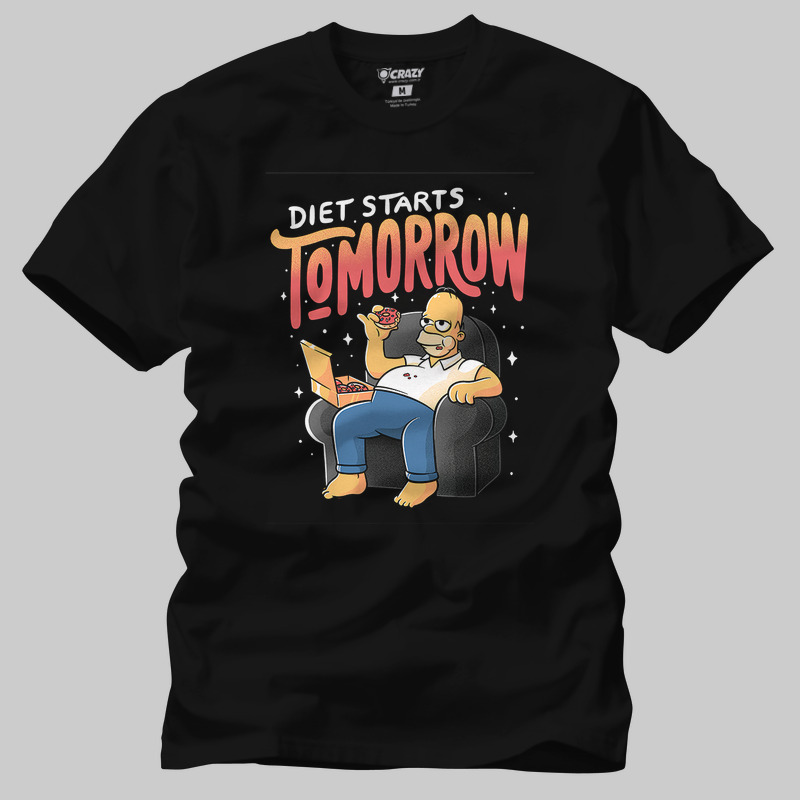 TSEC433701, Crazy, Homer Simpsons Diet Starts Tomorrow, Baskılı Erkek Tişört
