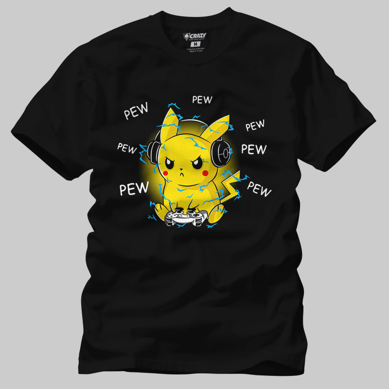 TSEC434701, Crazy, Pokemon Pew Pew Kachu, Baskılı Erkek Tişört