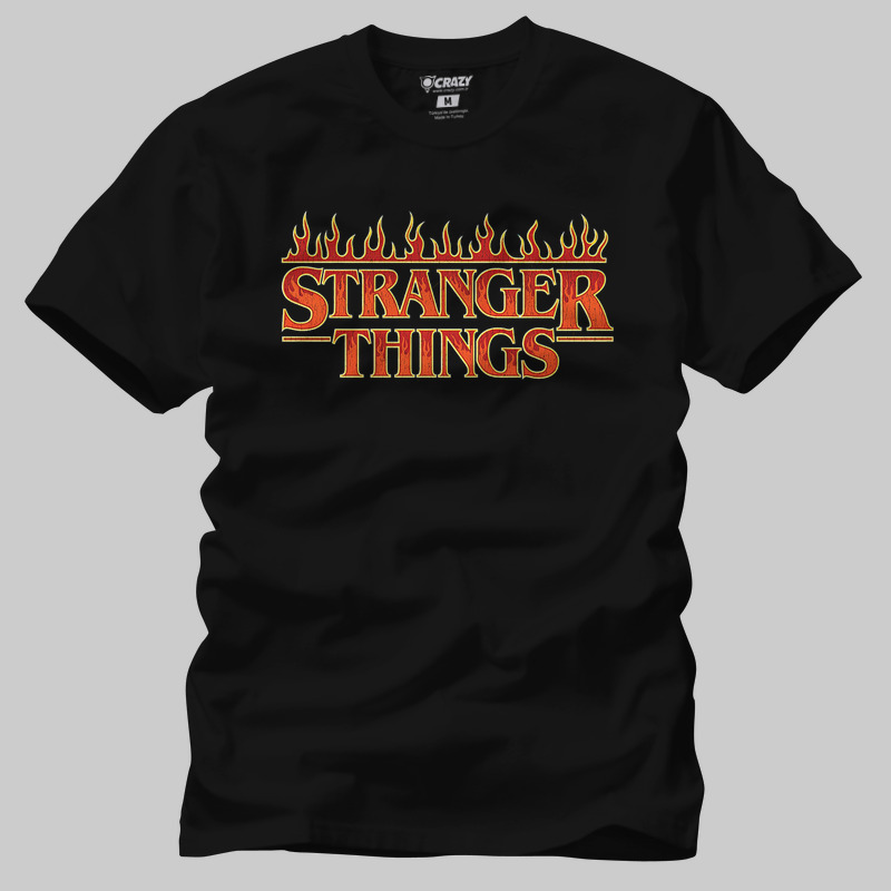 TSEC436501, Crazy, Stranger Things 4 Flame Logo, Baskılı Erkek Tişört