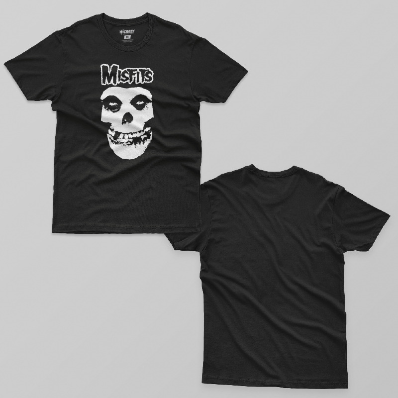 TSEC439701, Crazy, Misfits Skull Logo, Baskılı Erkek Tişört