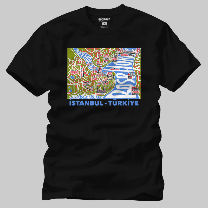TSEC445901, Crazy, Istanbul Guide Map, Baskılı Erkek Tişört