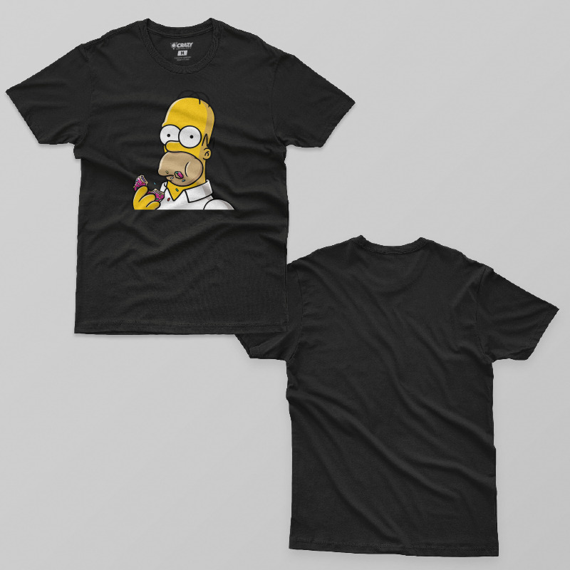 TSEC454001, Crazy, Homer And Donut, Baskılı Erkek Tişört