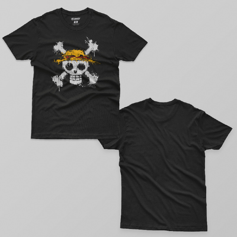 TSEC468801, Crazy, One Piece Skull Logo, Baskılı Erkek Tişört