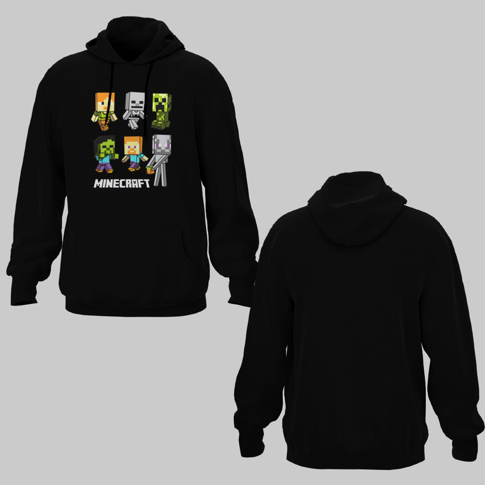 KSEC479901, Crazy, Minecraft Character, Baskılı Kapşonlu Cepli Sweatshirt