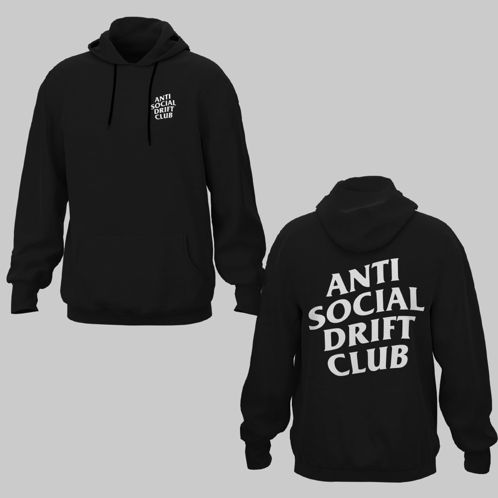 KSEC496801, Crazy, Anti Social Drift Club, Baskılı Kapşonlu Cepli Sweatshirt
