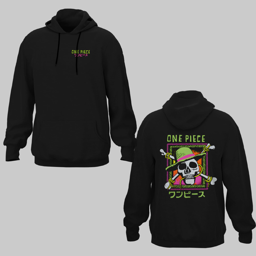 KSEC503501, Crazy, One Piece Logo Skull, Baskılı Kapşonlu Cepli Sweatshirt