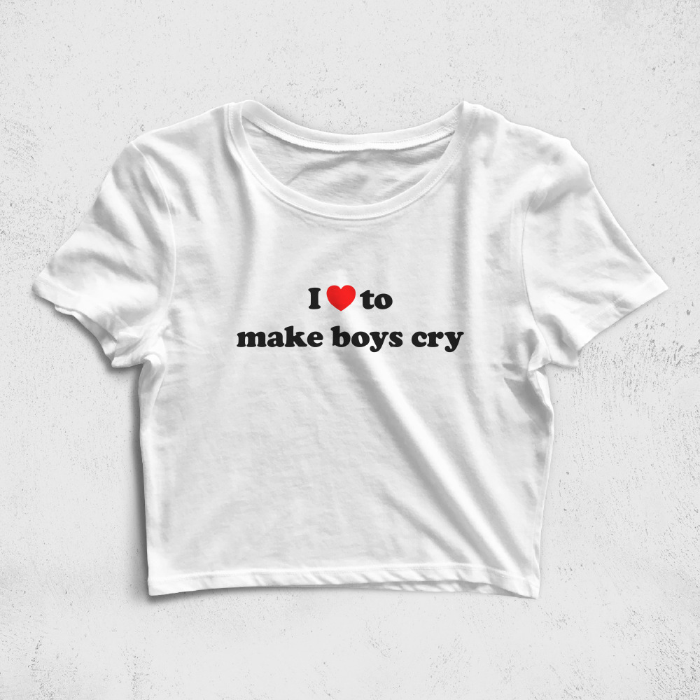 CRPC517106, Crazy, I Love Make Boys Cry, Baskılı Croptop Tişört