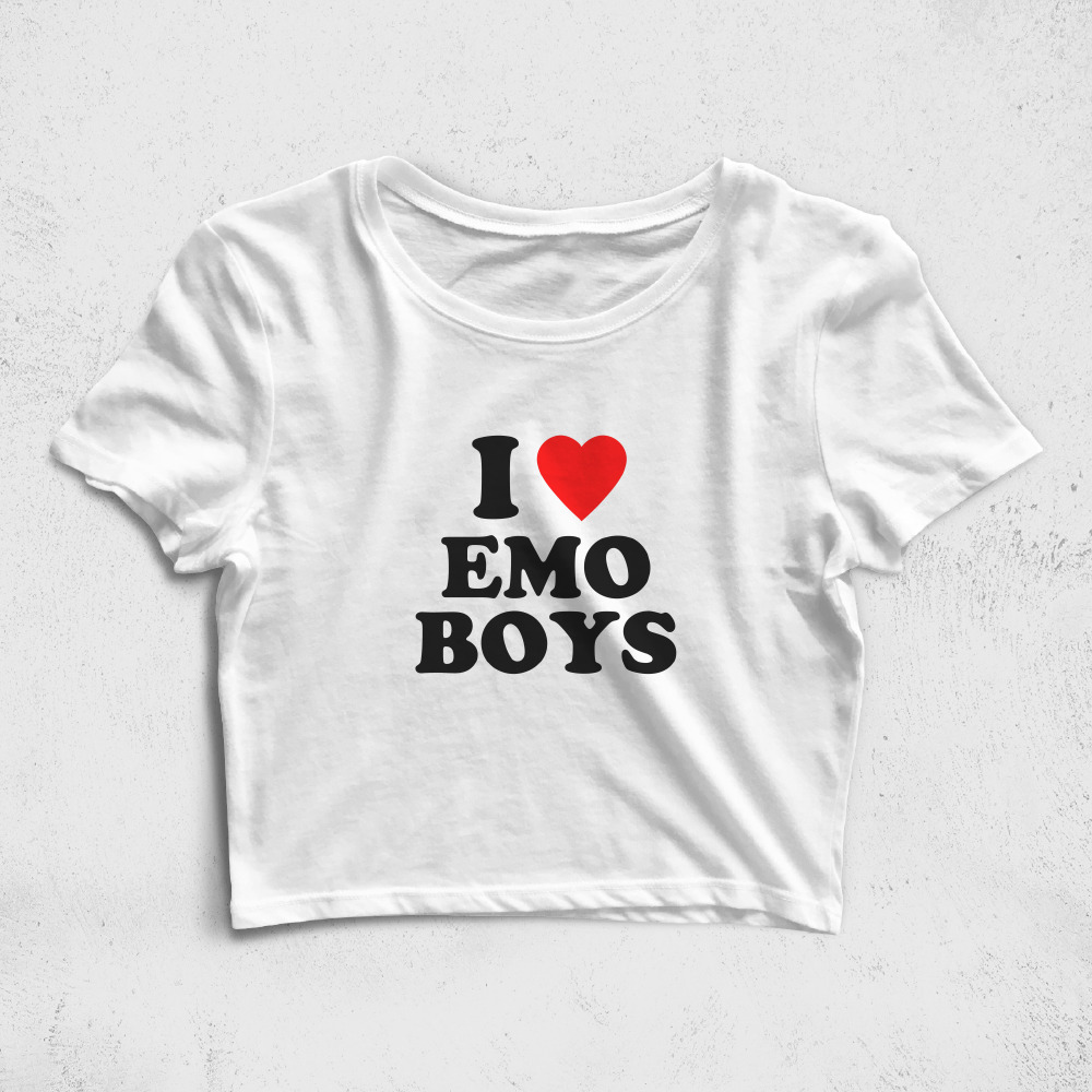 CRPC520306, Crazy, I Love Emo Boys, Baskılı Croptop Tişört