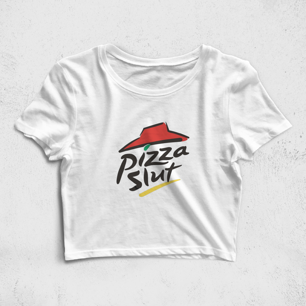 CRPC525506, Crazy, Pizza Slut, Baskılı Croptop Tişört
