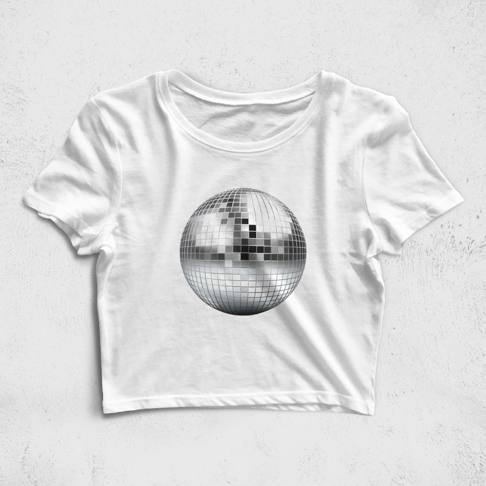 CRPC527806, Crazy, Disco Ball, Baskılı Croptop Tişört