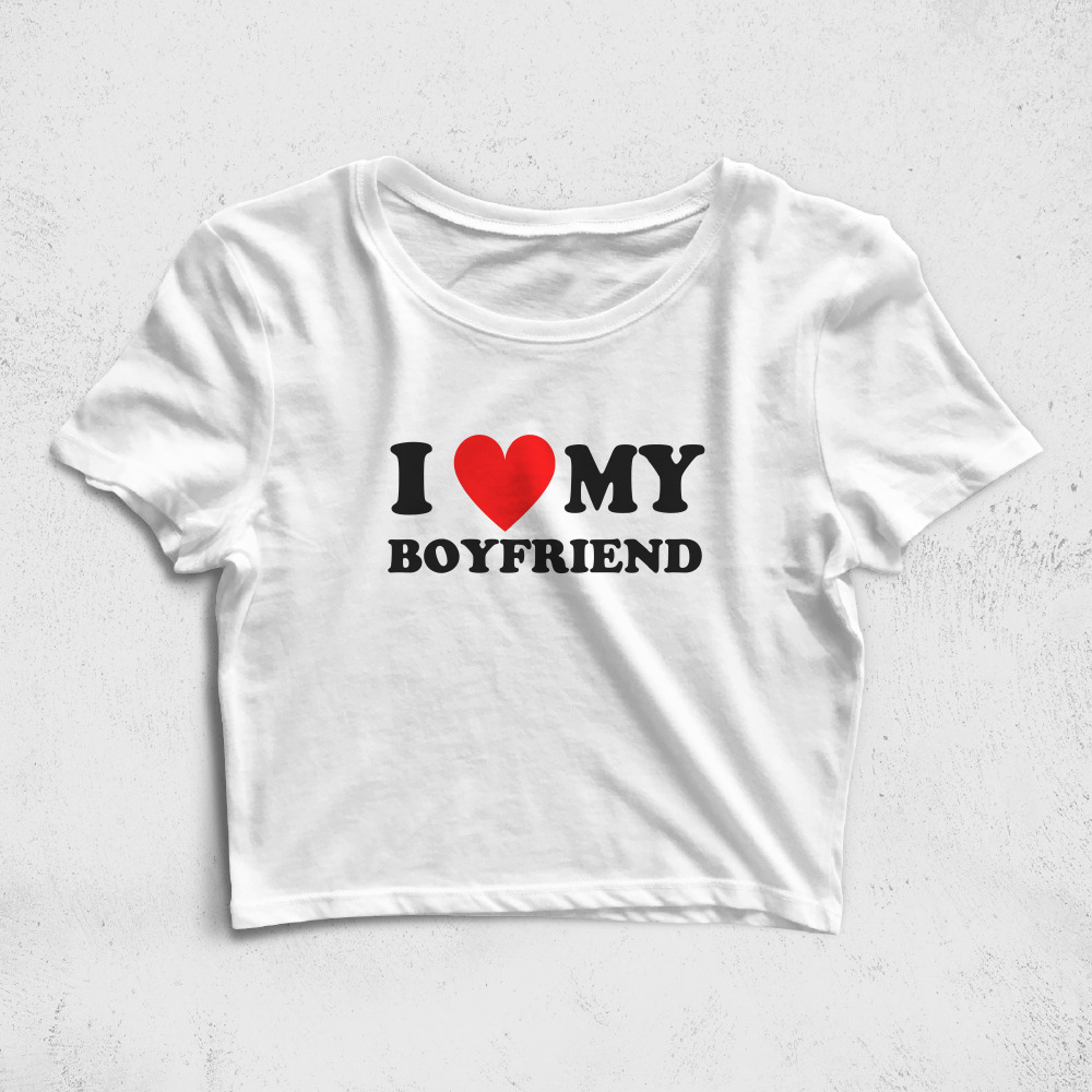 CRPC528406, Crazy, I Love My Boyfriend, Baskılı Croptop Tişört