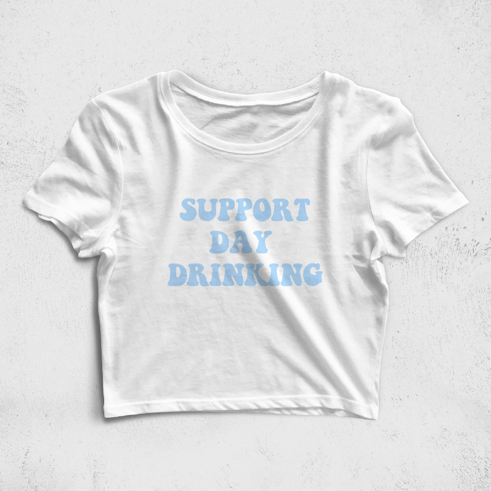CRPC529006, Crazy, Support Day Drinking, Baskılı Croptop Tişört