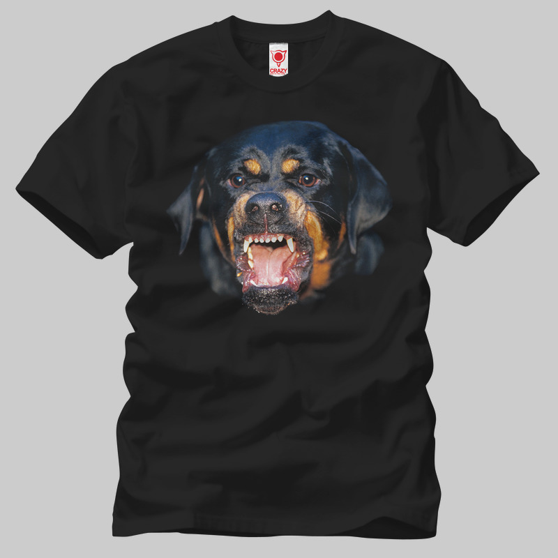 TSEC023501, Crazy, Rottweiler, Baskılı Erkek Tişört