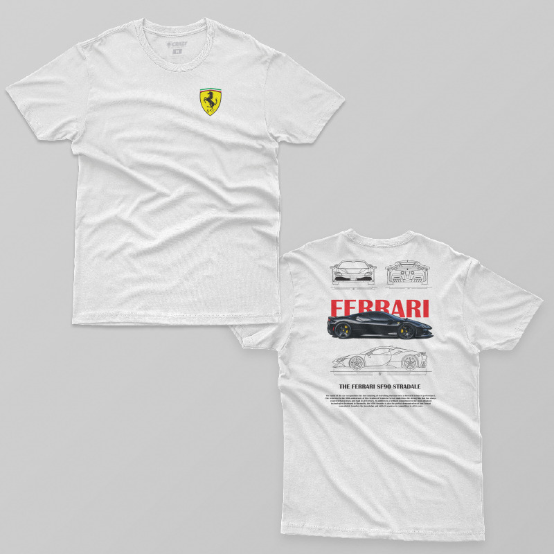 TSEC539006, Crazy, Ferrari SF 90 Stradale, Baskılı Erkek Tişört