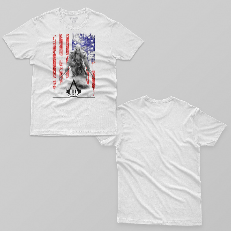 TSEC025806, Crazy, Assassins Creed 3 American Flag, Baskılı Erkek Tişört