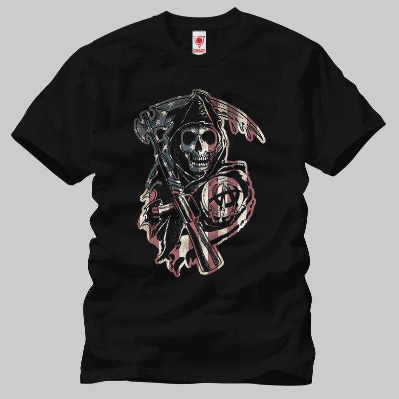 TSEC031901, Crazy, Sons Of Anarchy Skull, Baskılı Erkek Tişört