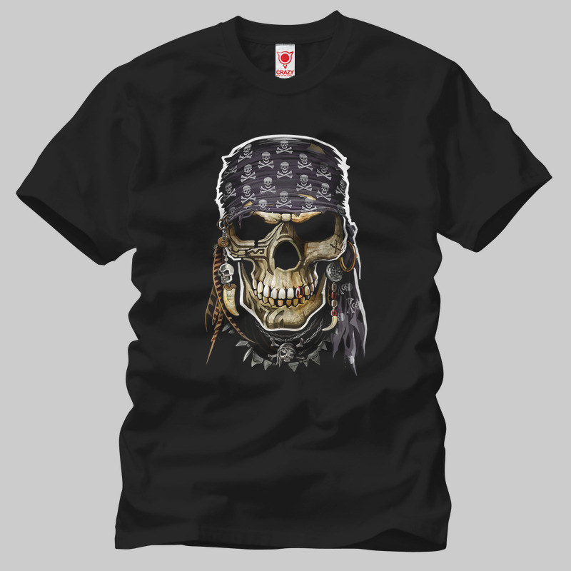 TSEC040501, Crazy, Pirate Skull, Baskılı Erkek Tişört