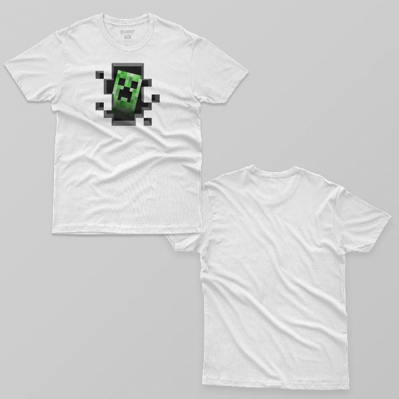 TSEC041706, Crazy, Minecraft Creeper Inside, Baskılı Erkek Tişört