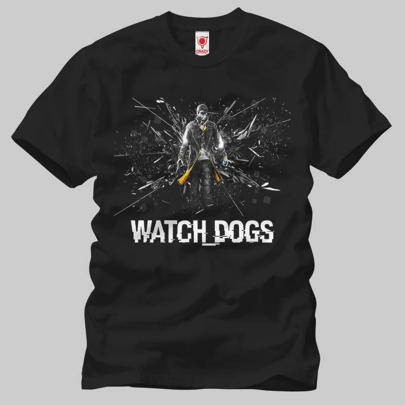 TSEC046401, Crazy, Watch Dogs Shattered Glass, Baskılı Erkek Tişört