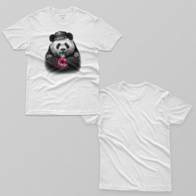 TSEC051906, Crazy, Panda Police Donut, Baskılı Erkek Tişört